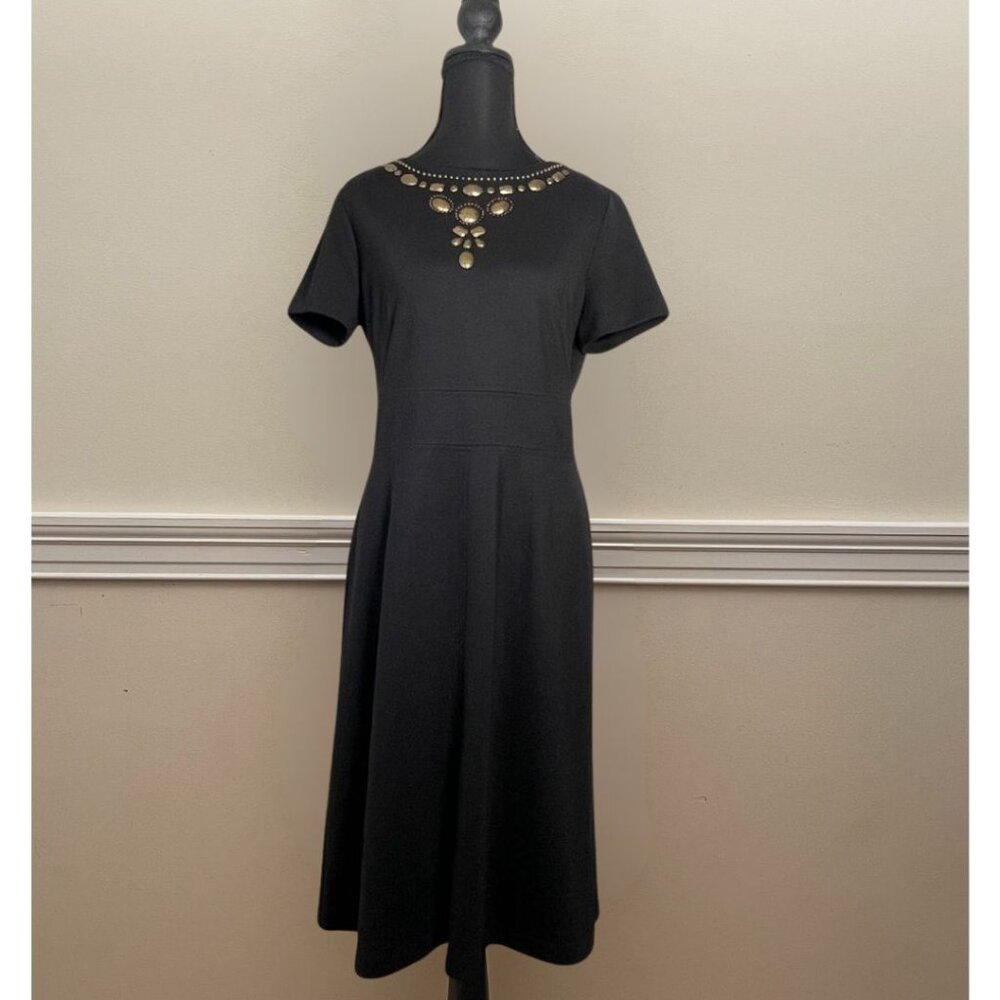 East 5th Black Dress with Gold Ornate Neckline  - Size 8